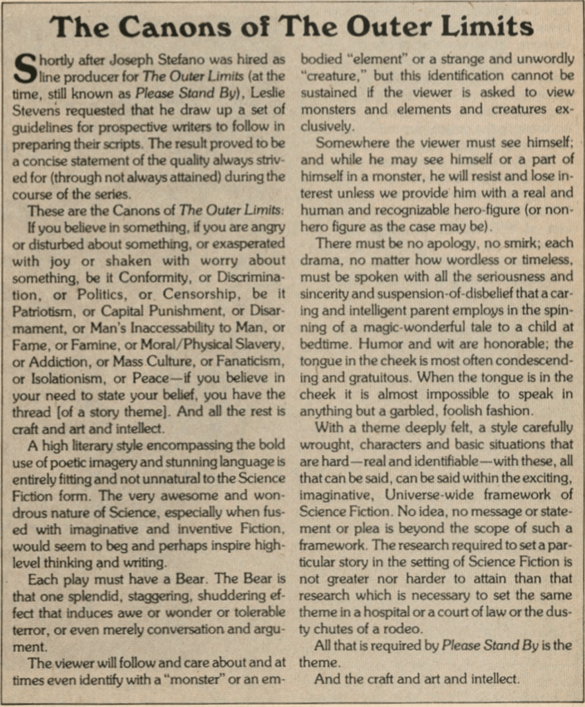 The Canons of the Outer Limits